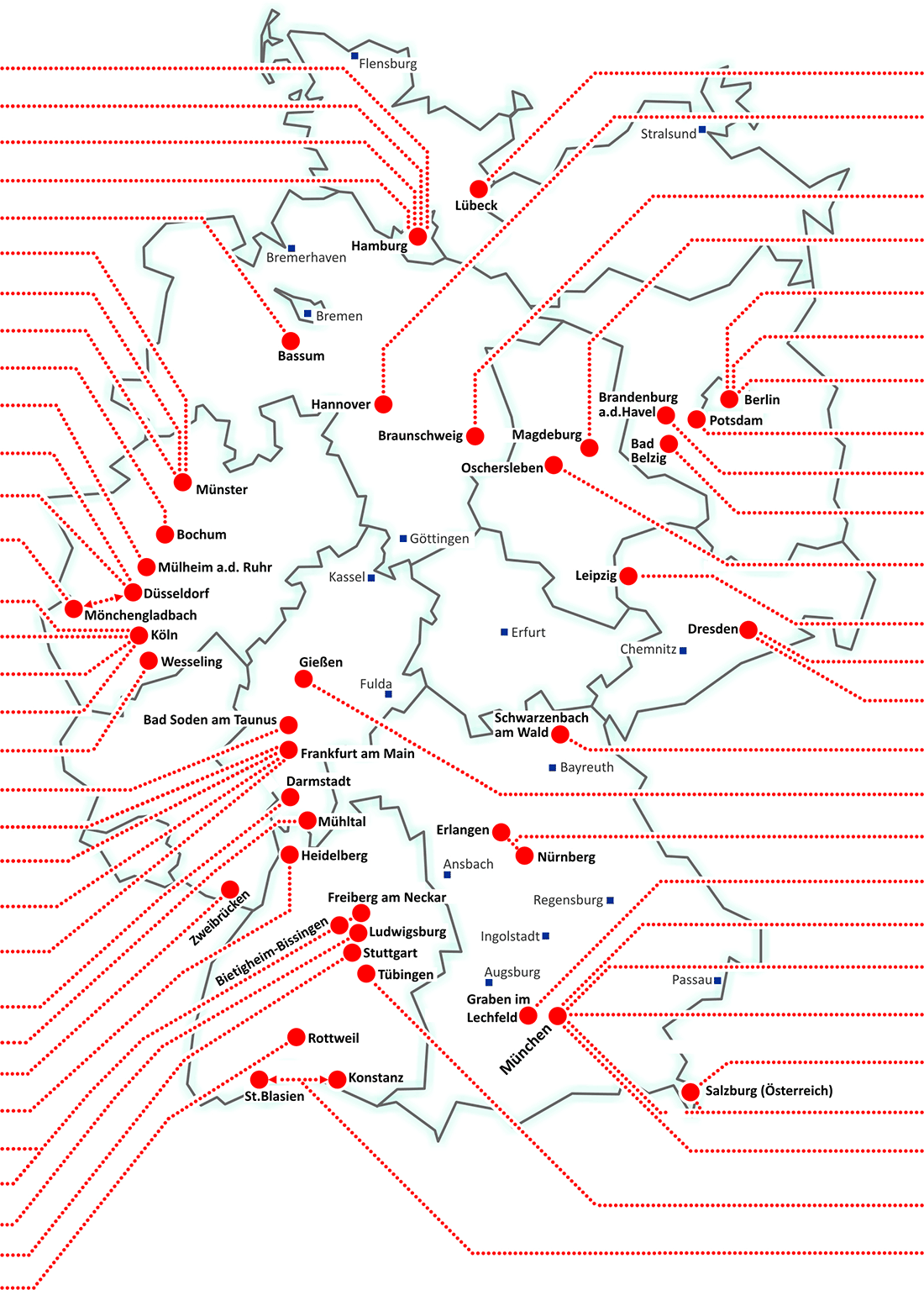 Deutschlandkarte mit Standorten von Liposuktion-Spezialisten beim Lipödem